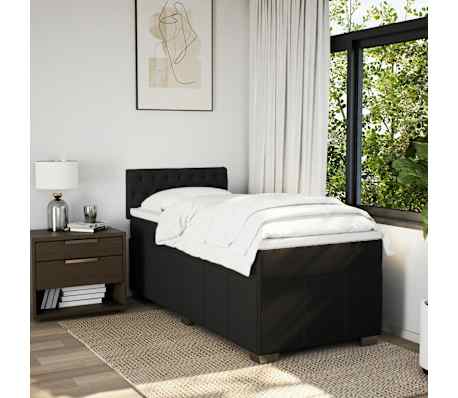 vidaXL Sommier &agrave; lattes de lit avec matelas Noir 90x200 cm Tissu