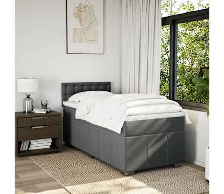 vidaXL Boxspringbett mit Matratze Dunkelgrau 90x200 cm Stoff