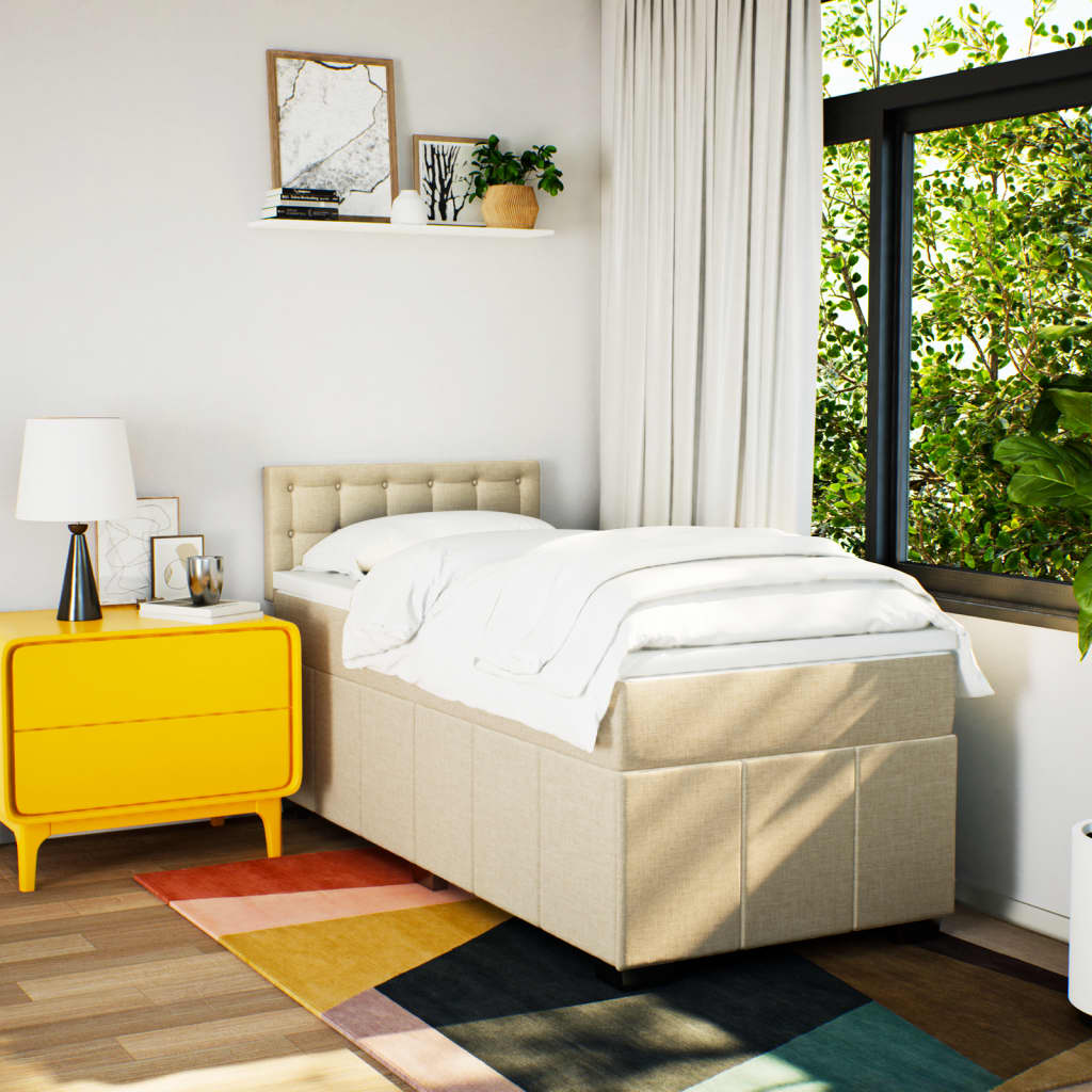 vidaXL Boxspring met matras stof crèmekleurig 90x200 cm afbeelding