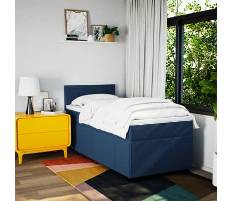 vidaXL Boxspring met matras stof blauw 100x200 cm