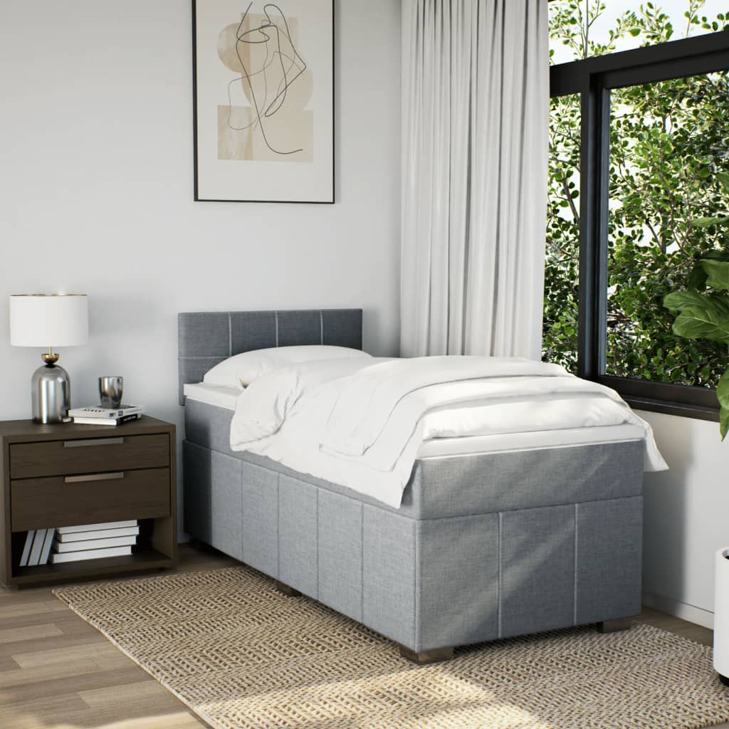 vidaXL Boxspring met matras stof lichtgrijs 100x200 cm afbeelding