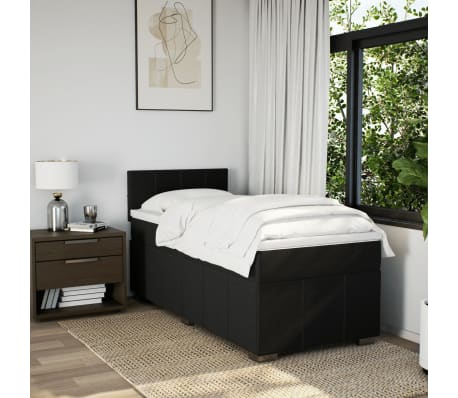 vidaXL Pat box spring cu saltea, negru, 100x200 cm, textil