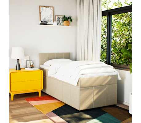 vidaXL Cama com molas/colch&atilde;o 100x200 cm tecido cor creme