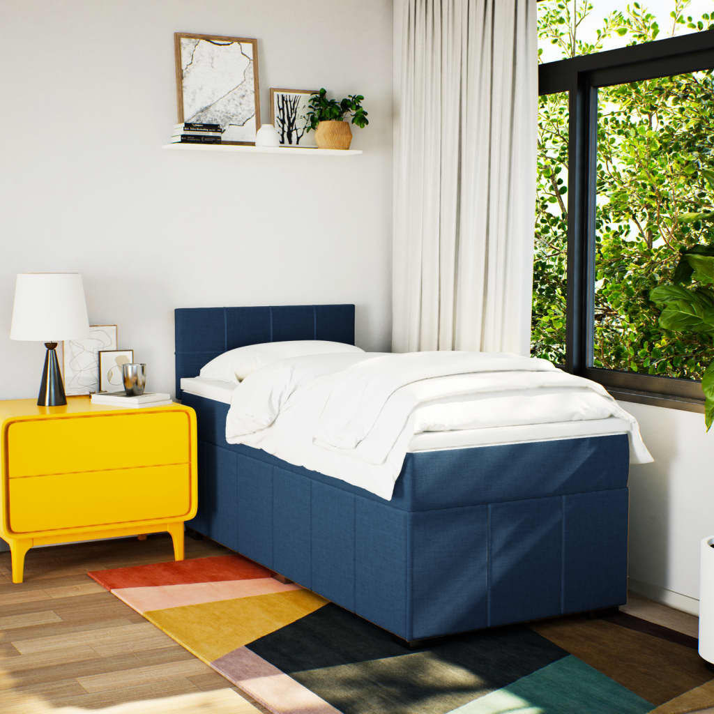 vidaXL Boxspring met matras stof blauw 100x200 cm afbeelding