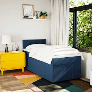 vidaXL Sommier &agrave; lattes de lit avec matelas Bleu 100x200 cm Tissu