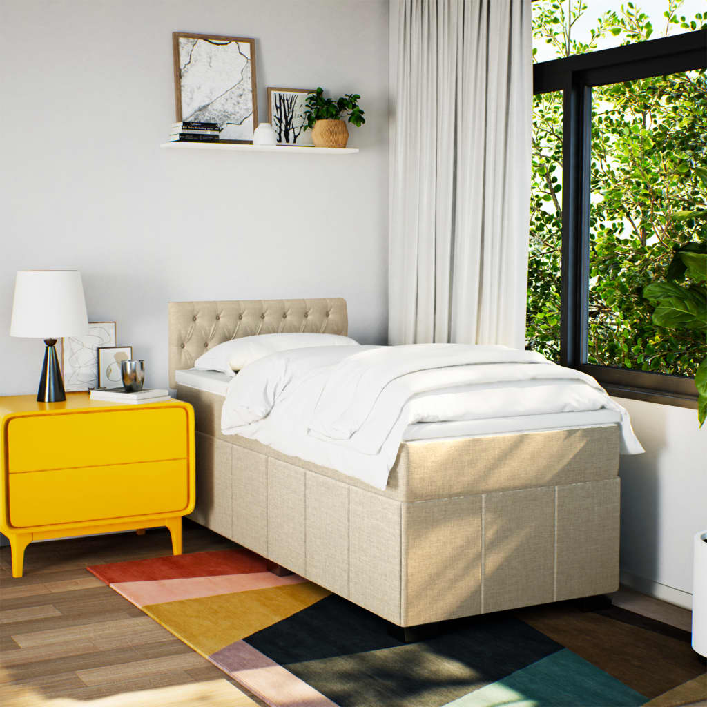 vidaXL Boxspring met matras stof crèmekleurig 100x200 cm, foto 2