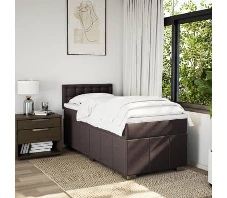 vidaXL Pat box spring cu saltea, maro &icirc;nchis, 100x200 cm, textil