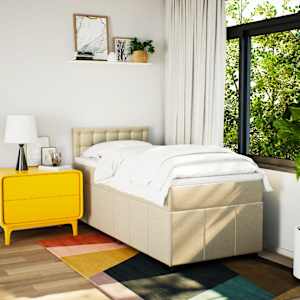 vidaXL Pat box spring cu saltea, crem, 100x200 cm, textil