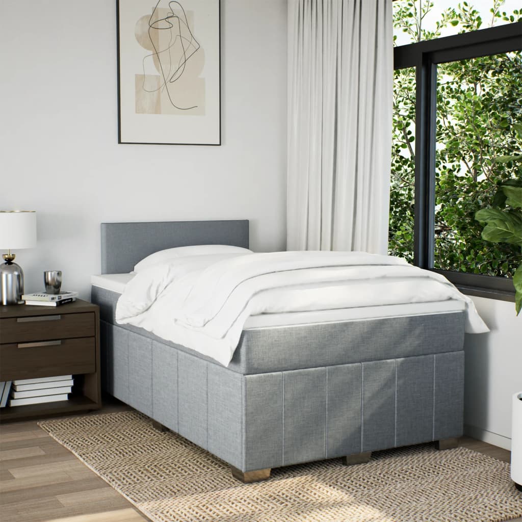 vidaXL Boxspring met matras stof lichtgrijs 120x190 cm grijs, foto 2