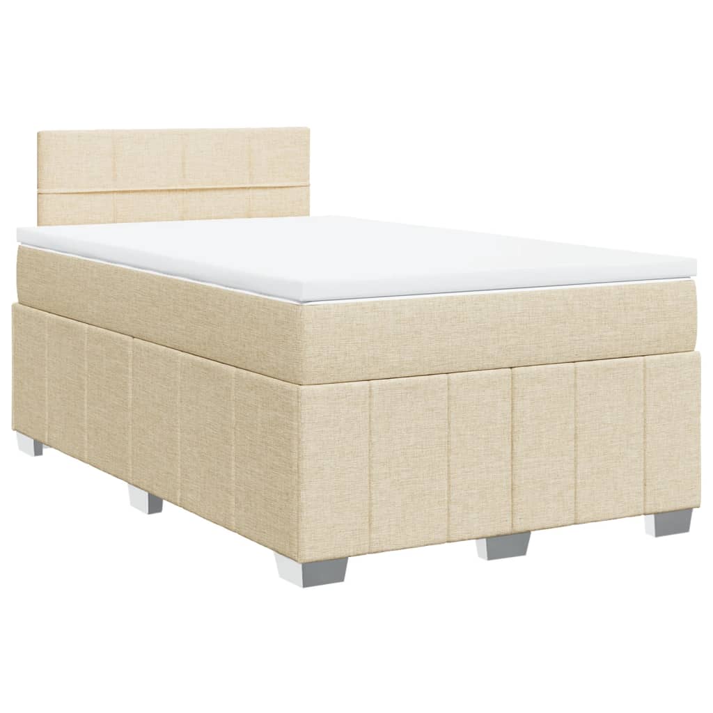 vidaXL Box spring postelja z vzmetnico krem 120x190 cm blago