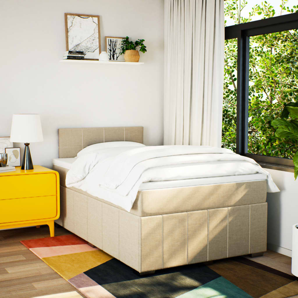 vidaXL Boxspring met matras stof crèmekleurig 120x190 cm afbeelding