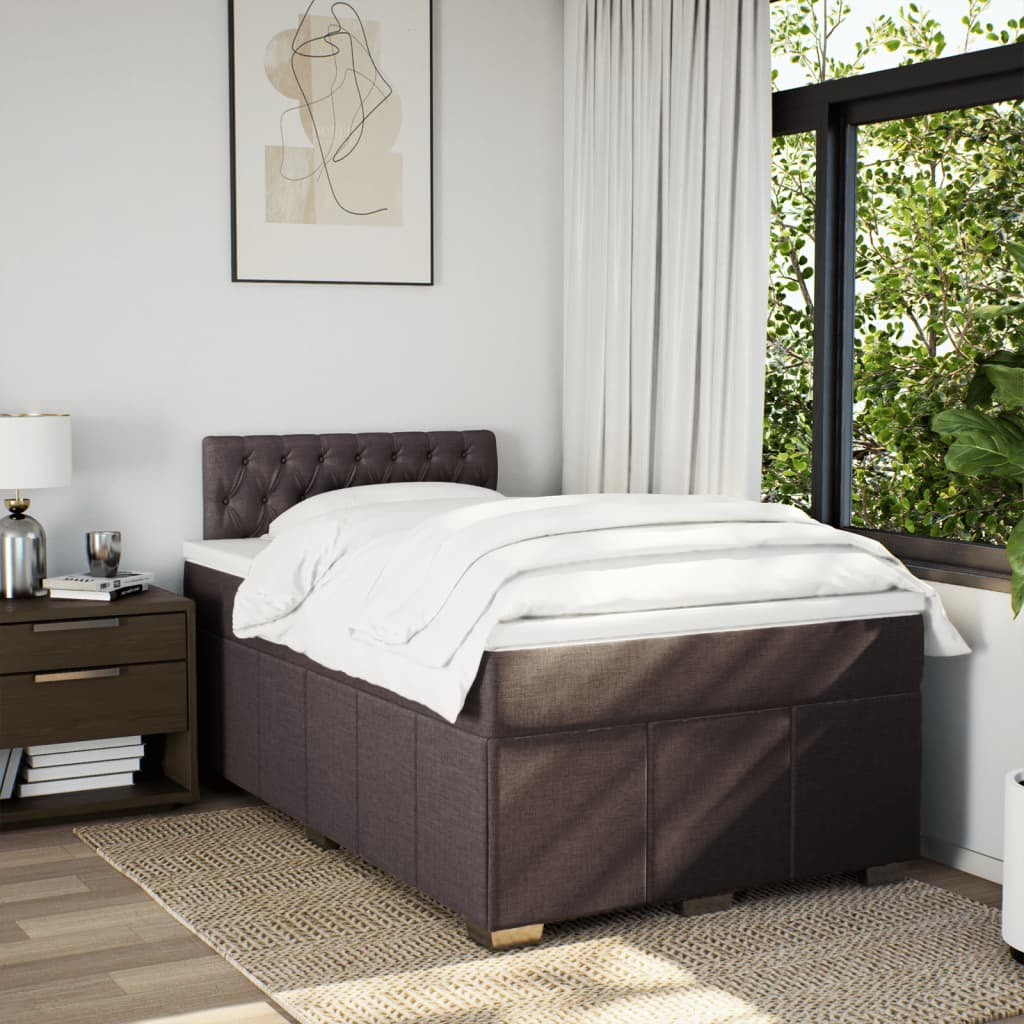 vidaXL Boxspring met matras stof donkerbruin 120x190 cm afbeelding