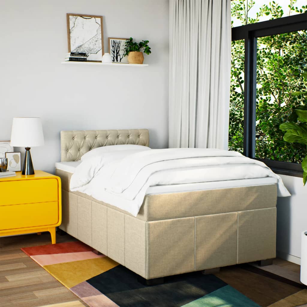 vidaXL Boxspring met matras stof crèmekleurig 120x190 cm, foto 2