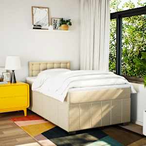 vidaXL Sommier &agrave; lattes de lit avec matelas cr&egrave;me 120x190 cm tissu