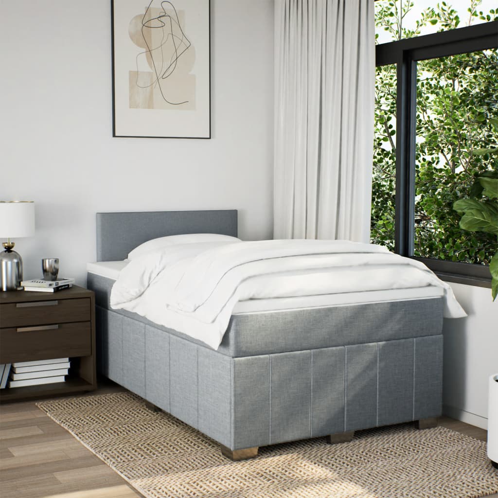 vidaXL Boxspring met matras stof lichtgrijs 120x200 cm afbeelding