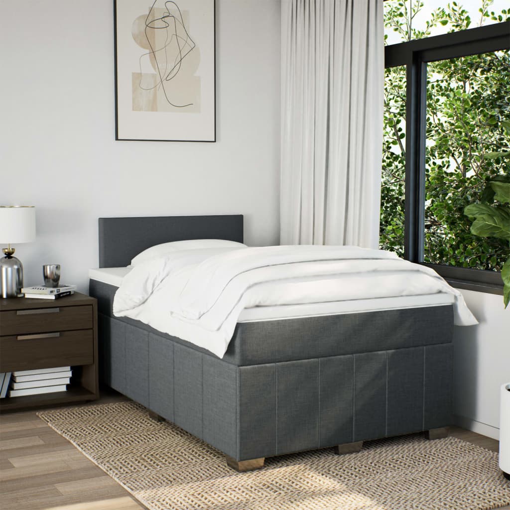 vidaXL Boxspring met matras stof donkergrijs 120x200 cm afbeelding