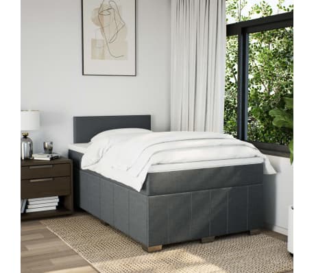 vidaXL Pat box spring cu saltea, gri &icirc;nchis, 120x200 cm, textil