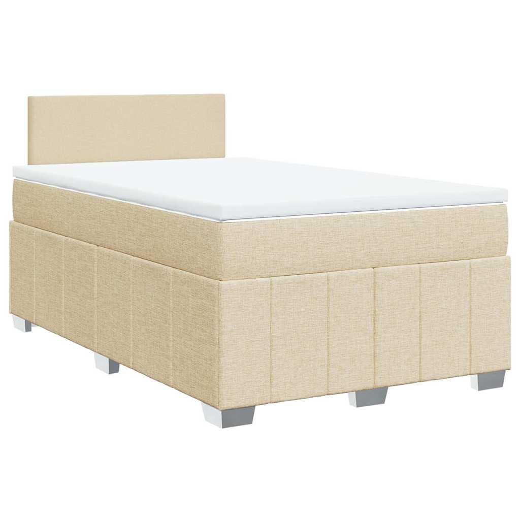 vidaXL Box spring postelja z vzmetnico krem 120x200 cm blago