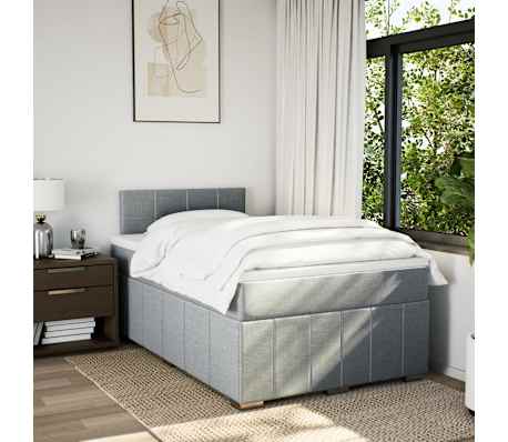 vidaXL Pat continental cu saltea, gri deschis, 120x200 cm, textil