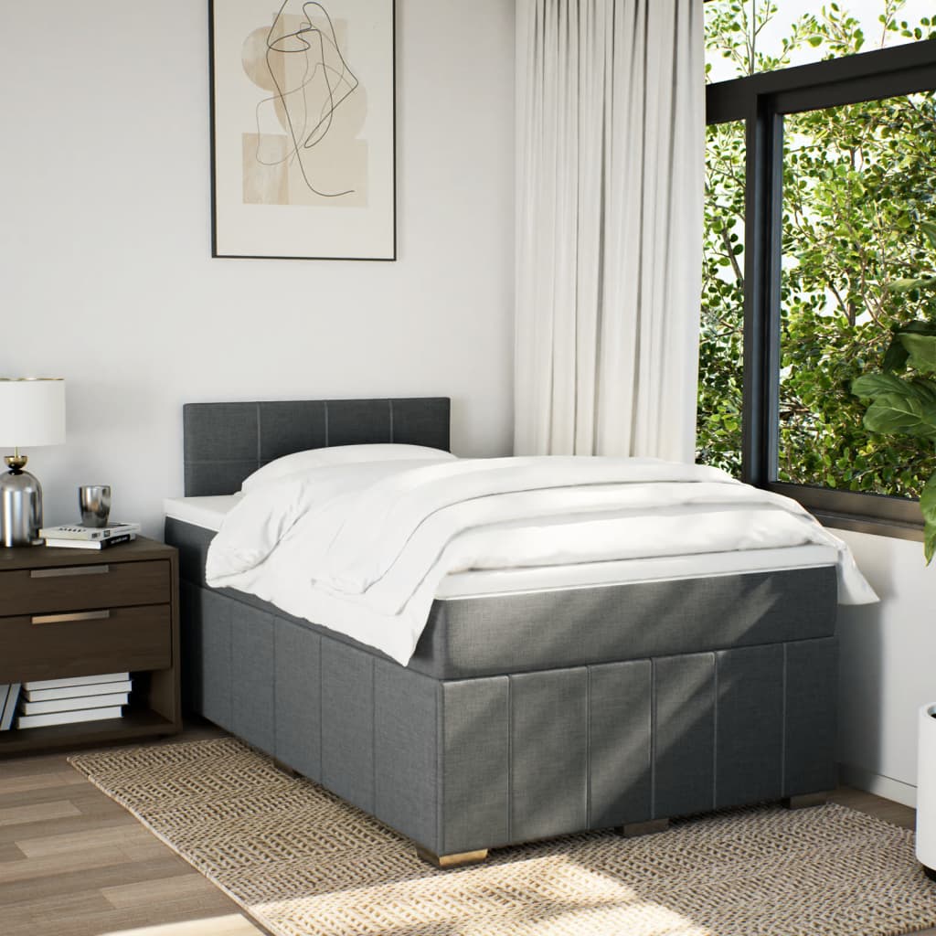 vidaXL Boxspring met matras stof donkergrijs 120x200 cm afbeelding