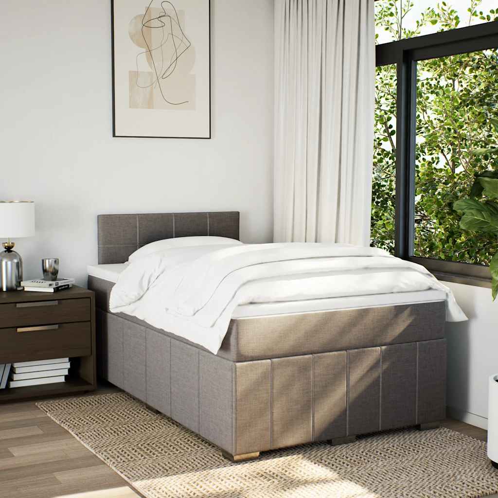 vidaXL Pat box spring cu saltea, gri taupe, 120x200 cm, textil