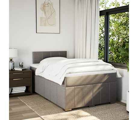 vidaXL Cama com molas/colch&atilde;o 120x200 cm tecido castanho-acinzentado