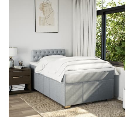 vidaXL Pat continental cu saltea, gri deschis, 120x200 cm, textil