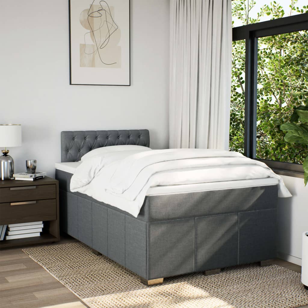 vidaXL Boxspring met matras stof donkergrijs 120x200 cm afbeelding