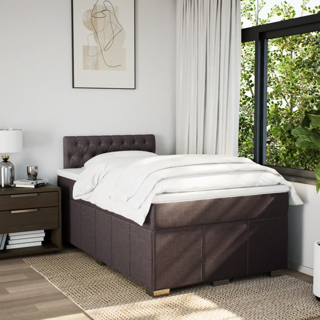 vidaXL Boxspring met matras stof donkerbruin 120x200 cm afbeelding