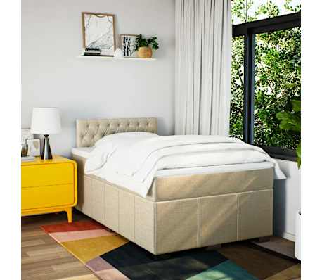 vidaXL Sommier &agrave; lattes de lit avec matelas Cr&egrave;me 120x200 cm Tissu