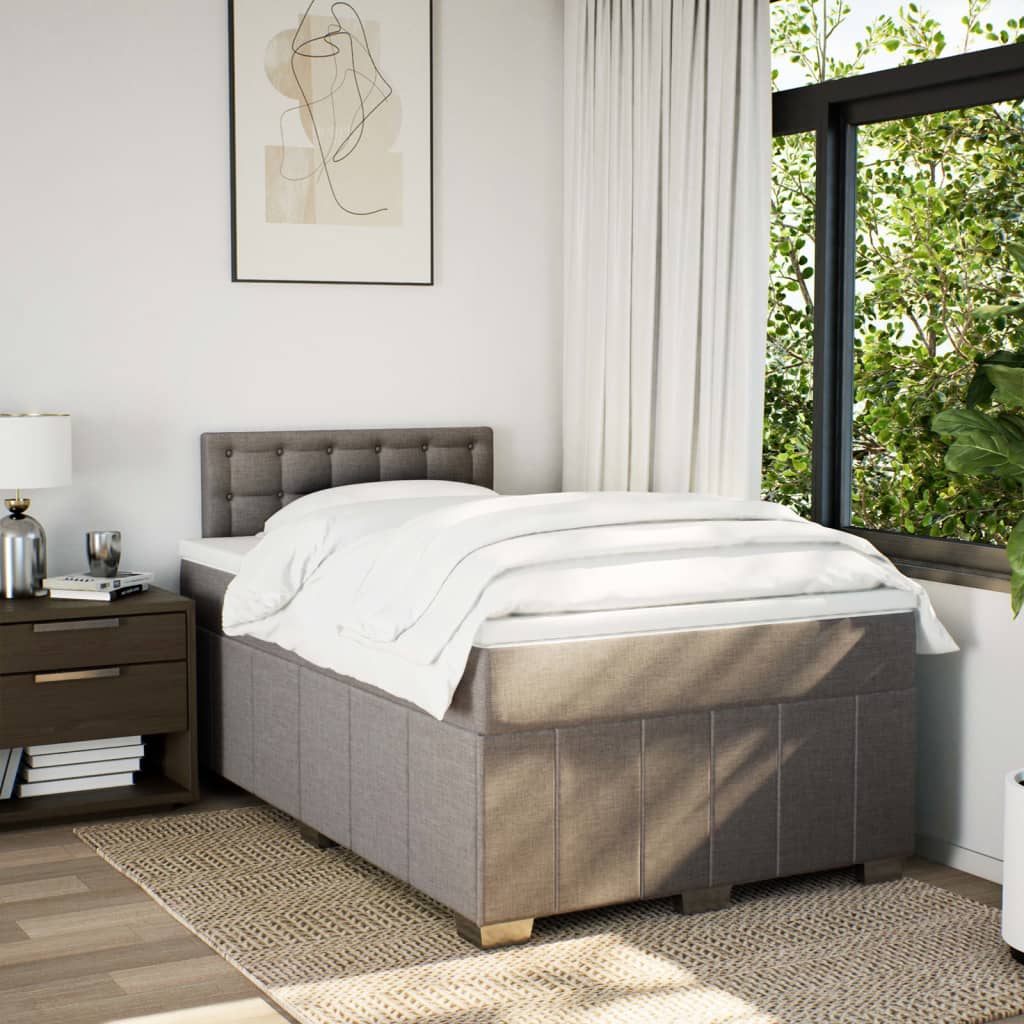 vidaXL Boxspring met matras stof taupe 120x200 cm afbeelding