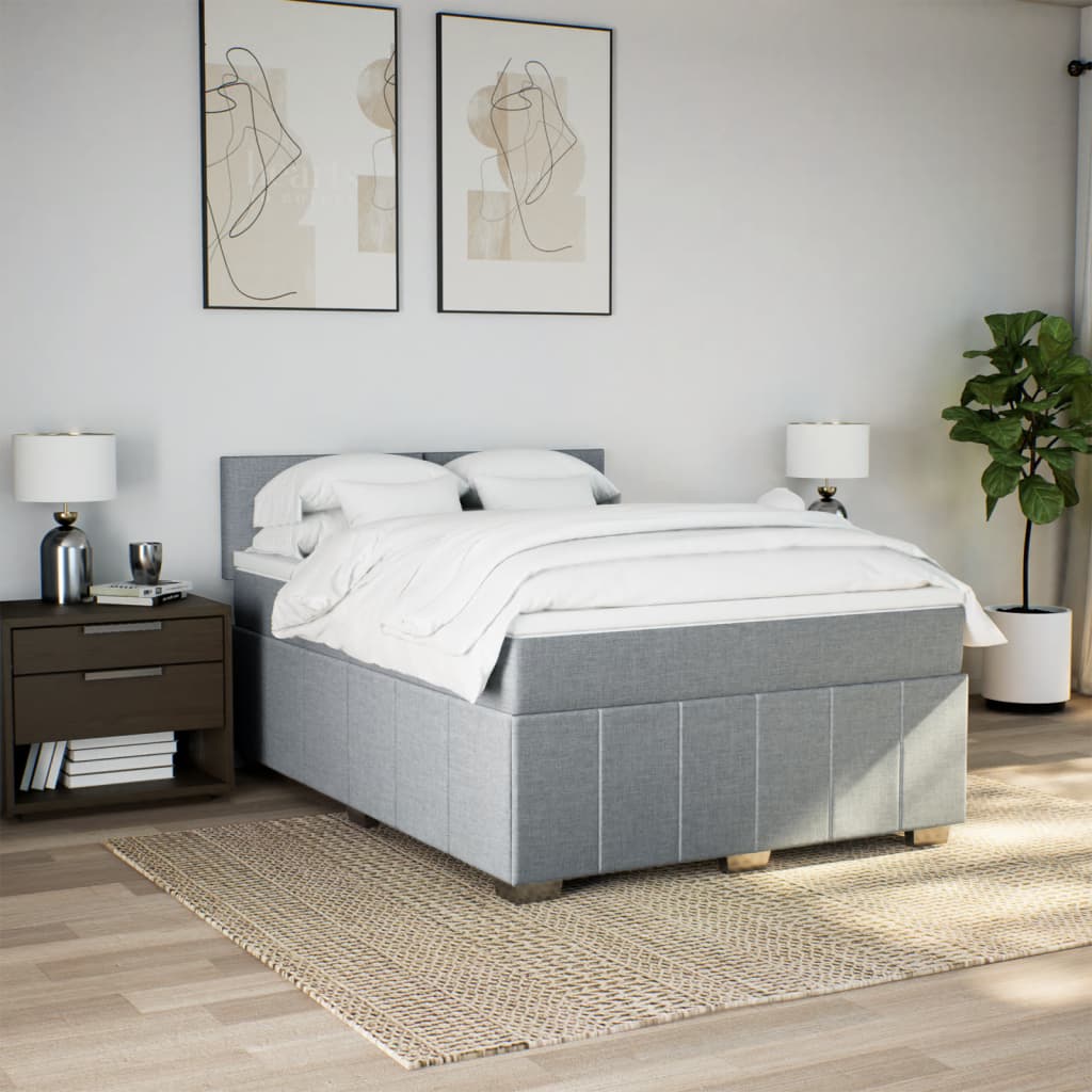 vidaXL Boxspring met matras stof lichtgrijs 140x190 cm grijs, foto 2