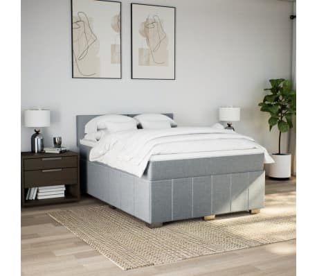vidaXL Pat box spring cu saltea, gri deschis, 140x190 cm, textil