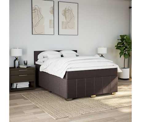 vidaXL Pat box spring cu saltea, maro &icirc;nchis, 140x200 cm, textil