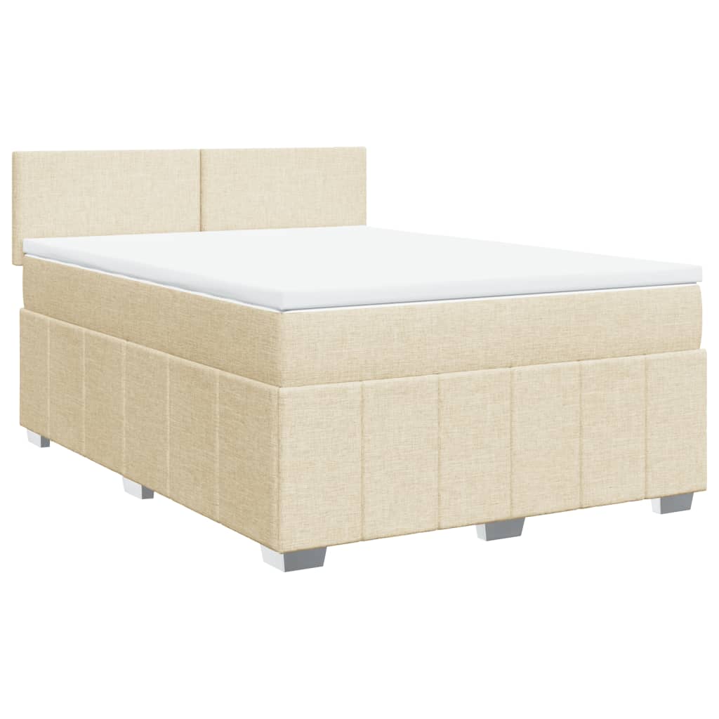 vidaXL Box spring postelja z vzmetnico krem 140x190 cm blago