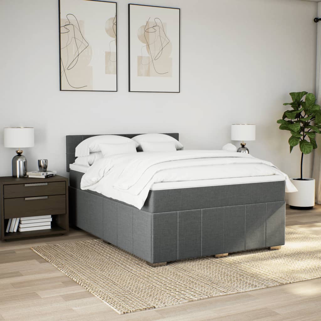 vidaXL Boxspring met matras stof donkergrijs 140x190 cm grijs, foto 2