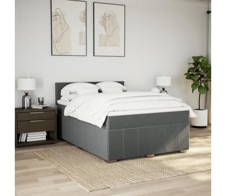 vidaXL Pat box spring cu saltea, gri închis, 140x190 cm, textil