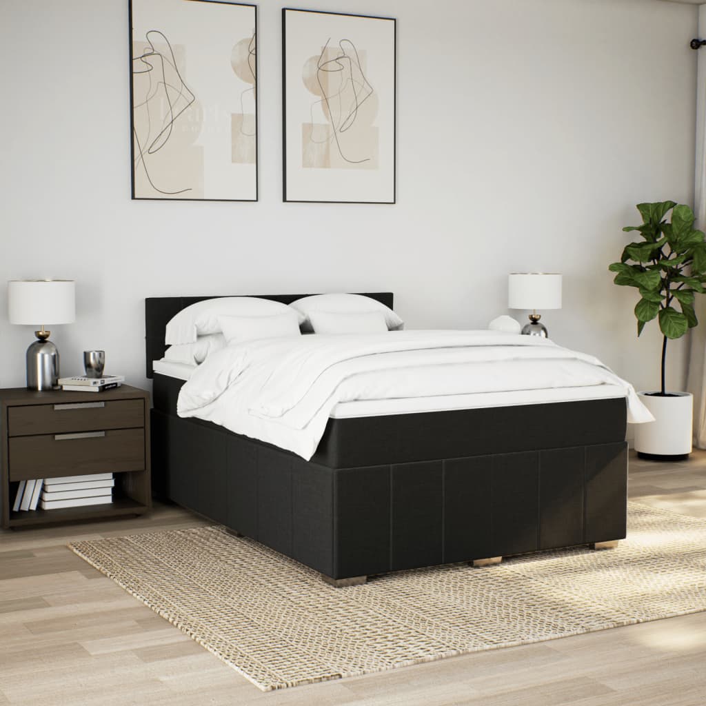 vidaXL Boxspring met matras stof zwart 140x190 cm afbeelding