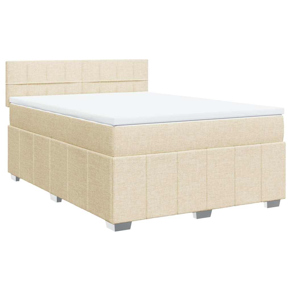 vidaXL Box spring postelja z vzmetnico krem 140x190 cm blago