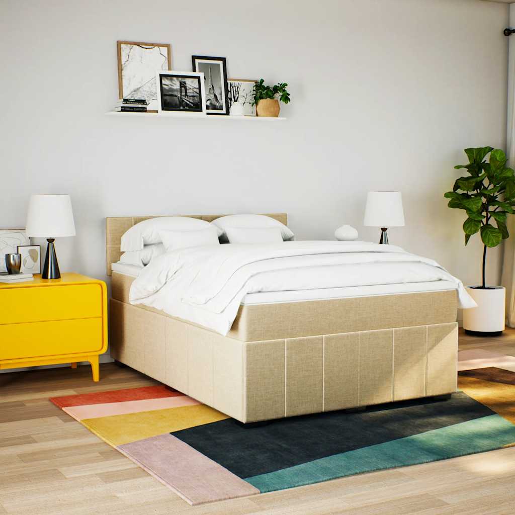 vidaXL Boxspring met matras stof crèmekleurig 140x190 cm afbeelding