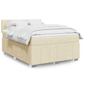 Box spring postelja z vzmetnico krem 140x190 cm blago