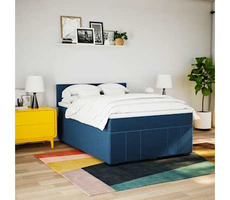 vidaXL Cama box spring con colch&oacute;n tela azul 140x190 cm