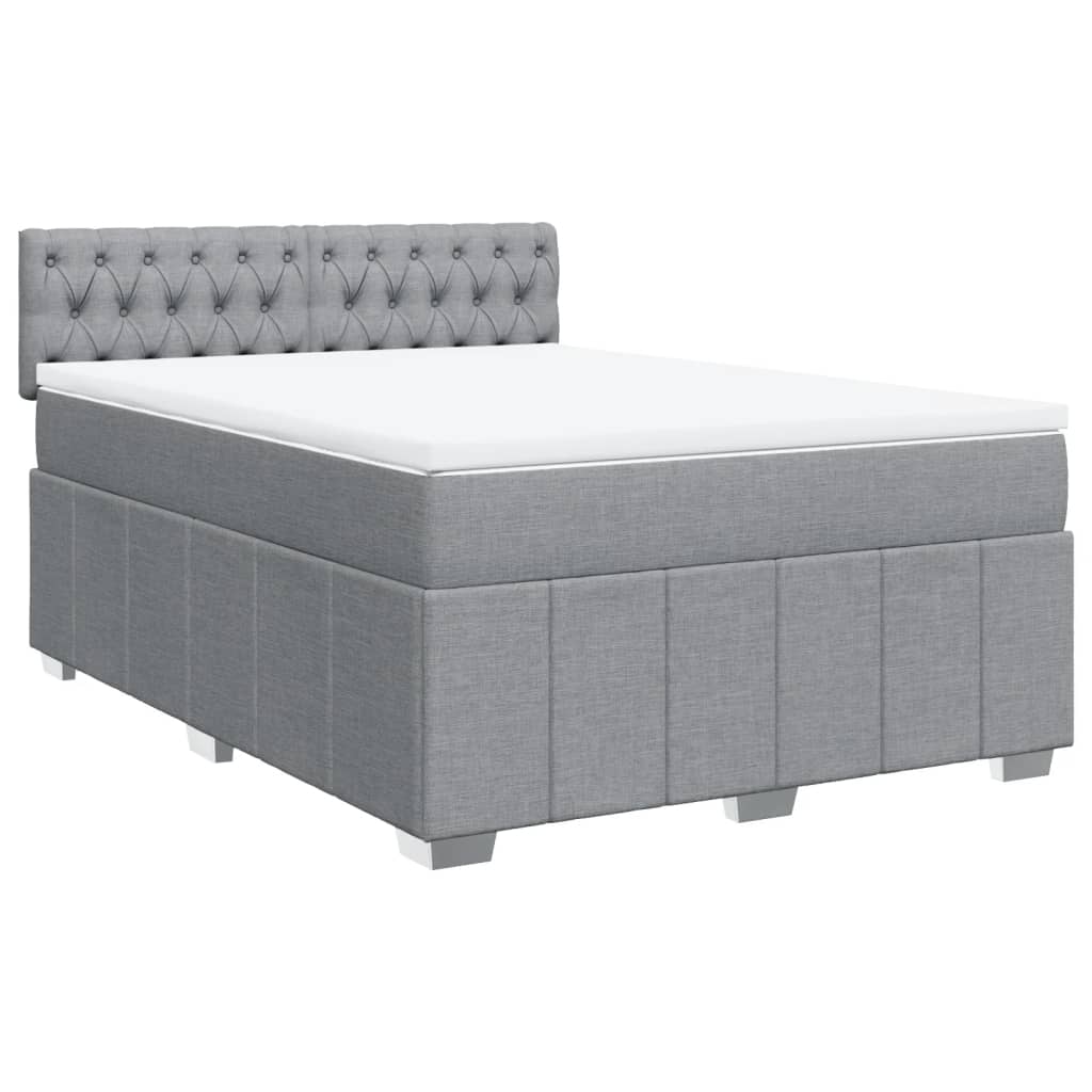 vidaXL Boxspring met matras stof lichtgrijs 140x190 cm grijs, foto 3