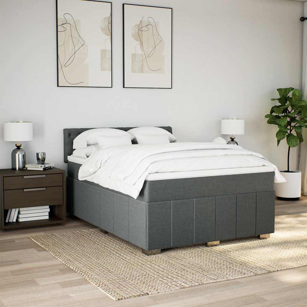 vidaXL Boxspring met matras stof donkergrijs 140x190 cm afbeelding