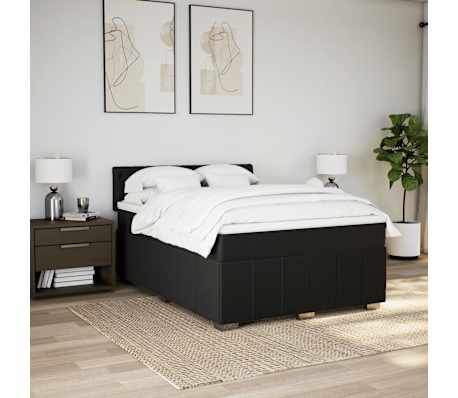 vidaXL Boxspring met matras stof zwart 140x190 cm