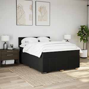 vidaXL Boxspring met matras stof zwart 140x190 cm