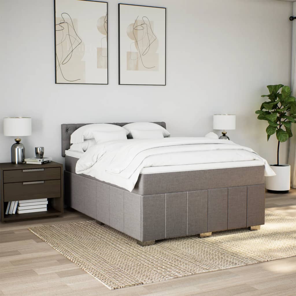 vidaXL Boxspring met matras stof taupe 140x190 cm afbeelding