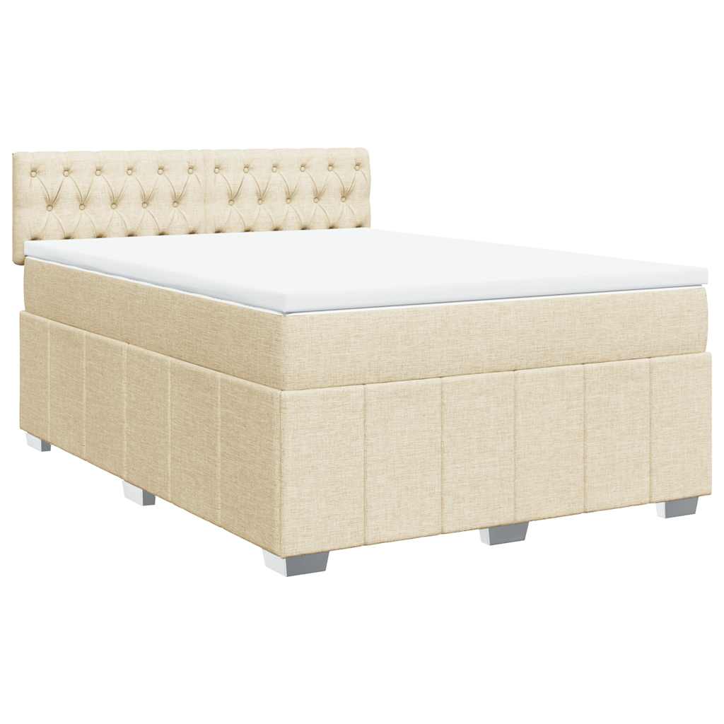 vidaXL Box spring postelja z vzmetnico krem 140x190 cm blago