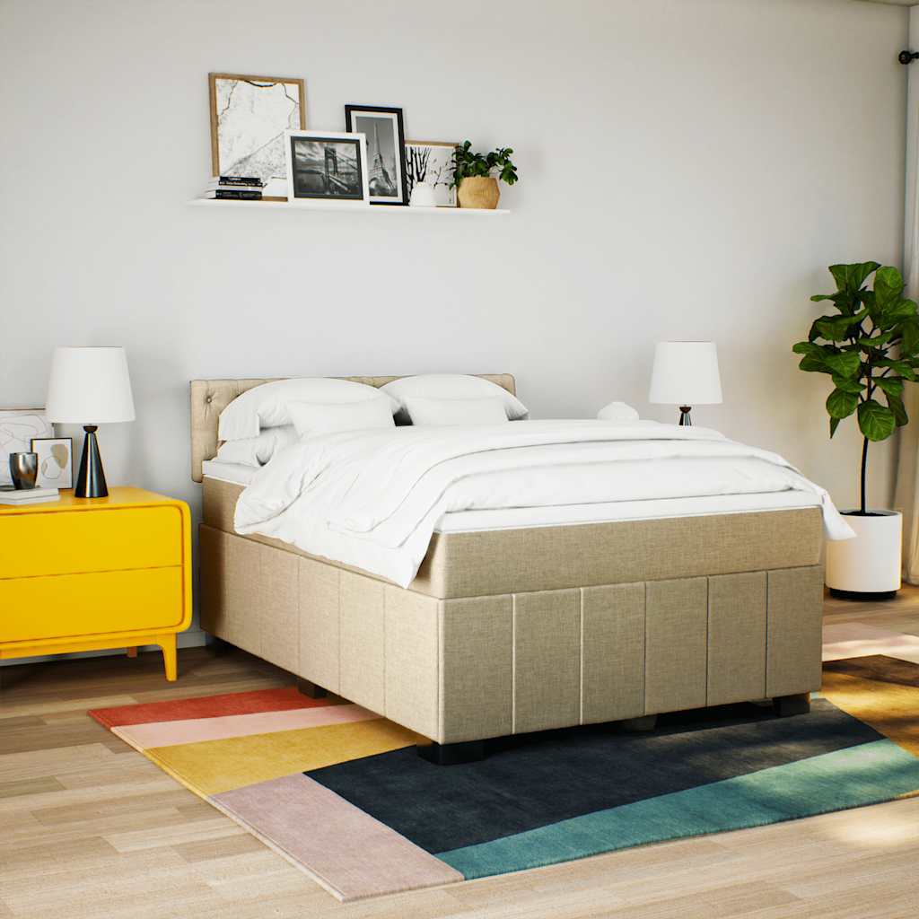 vidaXL Boxspring met matras stof crèmekleurig 140x190 cm afbeelding