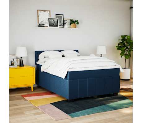 vidaXL Pat box spring cu saltea, albastru, 140x200 cm, textil